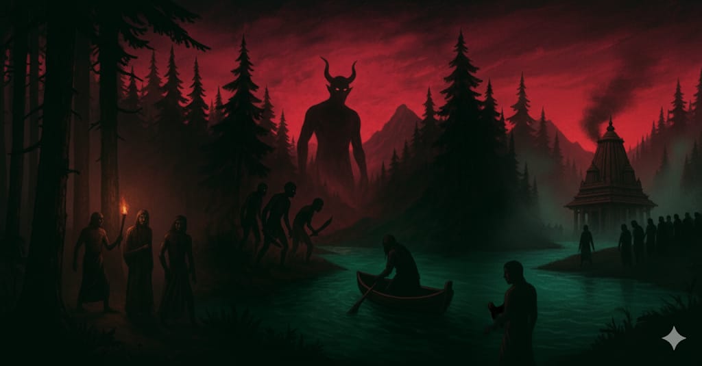 The Picnic by Agrim Sharma Official Preview Artwork — demon, river and eerie cabin